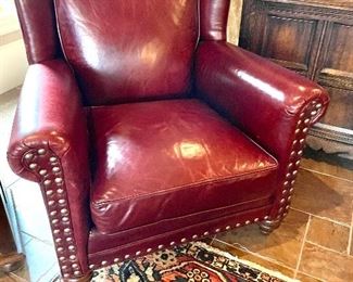 Red leather chair with foot stool! Excellent piece