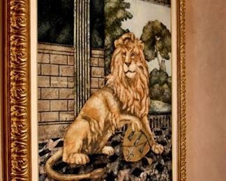 framed painting, lion (pair)