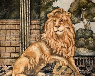 framed painting, lion (pair)