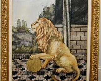 framed painting, lion (pair)