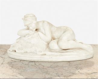 86
Carlo Pittaluga
19th/20th Century, Italian
Woman Reclining Near Waters Edge
White marble
Signed: Pittaluga
10.5" H x 21" W x 12" D
Estimate: $700 - $900