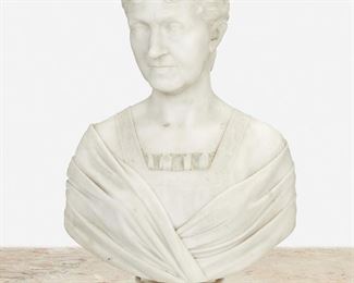 88
Longworth Nicholas Powers
1835-1904, Italian/American
Bust Of A Woman, 1879
Italian white marble
Signed and dated: Longworth Powers / Sculp. 1879
26" H x 17" W x 9" D
Estimate: $2,000 - $3,000