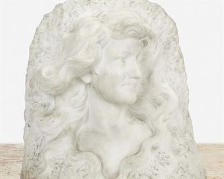 91
Étienne Lenhoir
Circa 1880-1910, French
Bust Of A Female
White marble
Signed: Lenhoir
17" H x 15" W x 8" D
Estimate: $800 - $1,200