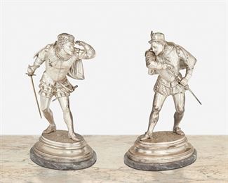 99
Emile Guillemin
1841-1907, French
Two Cavaliers
Silvered bronze on marble base
Signed: Ele. Guillemin LM
Each: 9" H x 6" W x 4" D; Overall: 9.375" H x 6" W x 4.25" D
Estimate: $500 - $700