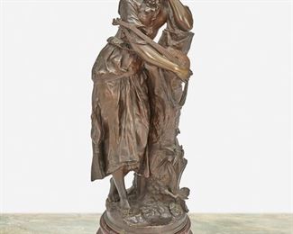 100
Adrien Étienne Gaudez
1845-1902, French
Standing Woman With A Mandolin
Patinated bronze on a red marble plinth
Signed: A. Gaudez
21.5" H x 8.5" W x 6" D; Overall: 24.5" H x 8.5" W x 8" D
Estimate: $800 - $1,200