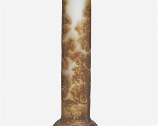 119
A Gallé Cameo Glass Landscape Vase
Late 19th/early 20th Century; Nancy, France
Signed: Galle
The acid-etched cameo glass cylindrical vase with bulbous base cut from amber to white frost with forest and mountain motifs
12.5" H x 3.5" Dia.
Estimate: $1,000 - $1,500