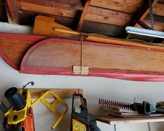 Hand made folding wood and canvas Canoe with oars