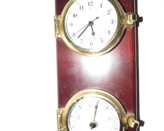 West Marine brass & mahogany clock/barometer