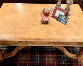 2. Rustic Wood Coffee Table w/ Nailhead Detail (52" x 34" x 21")