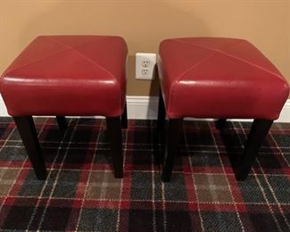 13. Pair of Red Leather Stools (14" x 14" x 18")