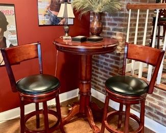 17. American Heritage Game Room Collection 3pc Bar Height Table (31" x 43") and Swivel Chairs (16" x 42") (seat ht 30") 