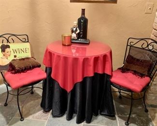 63. Pair of Black Metal Side Chairs
64. Decorator Table w/ Red & Black Table Cloth (29" x 31")
