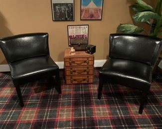 71. Pair of Black Accent Chairs (24" x 18" x 28")                    74. Woven Suitcase Accent Table (17" x 13" x 18")