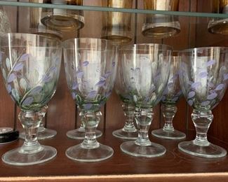 235. 8 Hand Painted Wine Glasses 