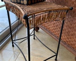 128. Wicker and Metal Accent Table (14" x 19" x 20")