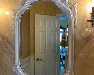 152. Beveled Mirror w/ White Ornate Frame (22" x 40")
