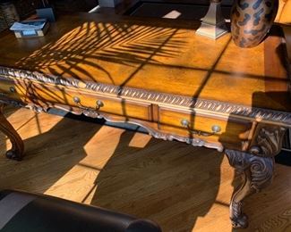 158. Hooker Furniture Seven Seas Carved Desk w/ Cabriole Legs (60" x 29" x 31")