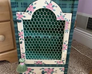 238. Green Plaid and Rose Miniture Cabinet 