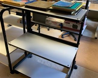 #37	two-sided Desk w/bookshelf on wheels 32x33x44  Brand Soho	 $45.00 
