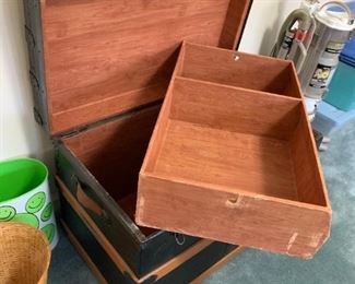 #45 Old Wood Trunk w/tray 32x19x22 $40.00