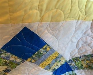 #54 Blue/Yellow King hand-pieced Machine quilted quilt $75.00
