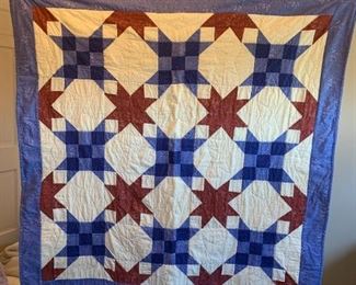 #56	Blue/Rust 9 patch - Lap Quilt w/flannel on back	 $50.00 
