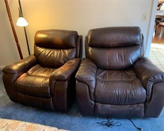 #101	(2) Brown Electric Leather Recliners  (as is worn)    $100 (worn), $150 (better condition)
