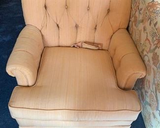 #103	(2) Butonback Peach  Side Chairs on Wheels   $75 Each
