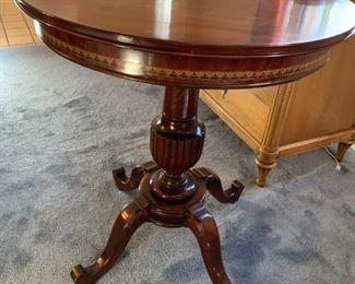 #105	Round Carved Pedistal Table w/Accents 26Round x 36HIgh	 $120.00 
