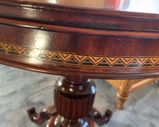 #105	Round Carved Pedistal Table w/Accents 26Round x 36HIgh	 $120.00 
