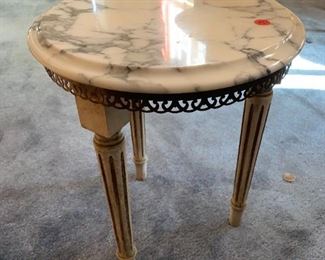 #113	Heavy Marble-Top Gray Distressed Leg w/Metal Edging   14x18	 $75.00 
