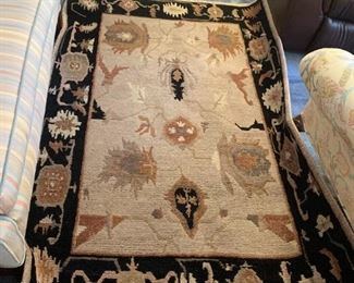 #115	Knecht Hand-Knotted Switzerland  Rug 100% Wool - 4'x5'  Black/Tan 	 $150.00 
