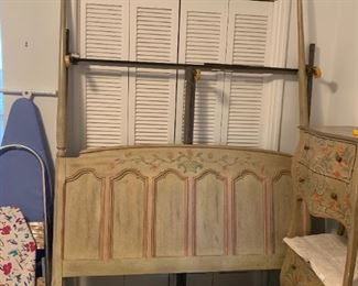 #124	Baker Full/Queen Headboard Painted w/Carved Flowers w/rails 	 $275.00 
