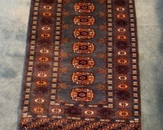 #127	Silk Hand-knotted Rug 24x40  Blue/Peach	 $75.00 
