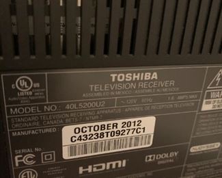 #146	40" Toshiba 2012 Model 40L5200UT 	 $100.00 
