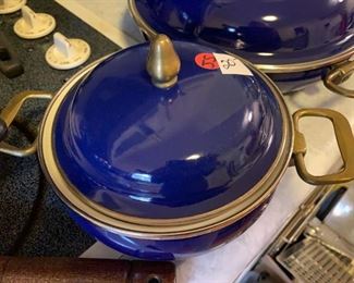 #161	Newcor Sculpture gourmet Cookware Ceramic coated  12"Skillet w/lid	 $30.00 
#162	Newcor Sculpture Gourmet Cookware 7" Blue Pot w/lid	 $20.00 
