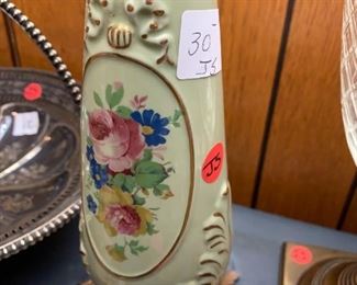 #172	Ceramic painted lamp green w/flowers 30"	 $30.00 
