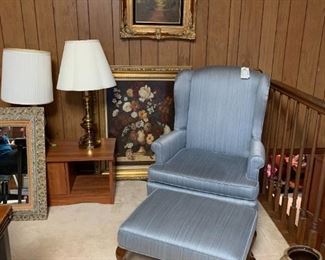 #30	(2) Pembrook Blue Wingback Chairs w/Ottomans   $80 each	$160 
