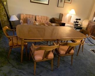 #143 Tomlinson of High point mid century dining table 2 2 leaves and 6 chairs 42-78x42x19	 $1,500.00 
