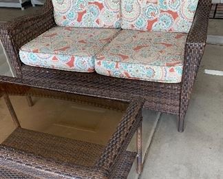 All Weather Wicker Double Chair and Coffee Table