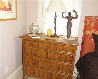 $300.00, Vintage Baker Milling Road  bambooish bedside table excellent condition, pair available, 19 deep, 38 wide x 3' tall