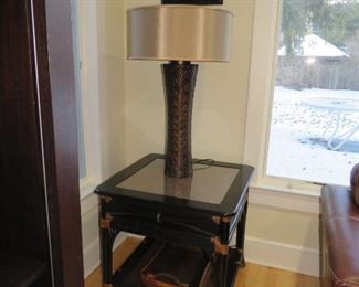 $200.00, 30" tall, Bernhardt side enamel and bamboo side table