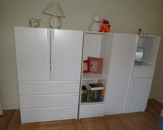 $650.00, White Enamel Bellini Dresser, shelving and wardrobe