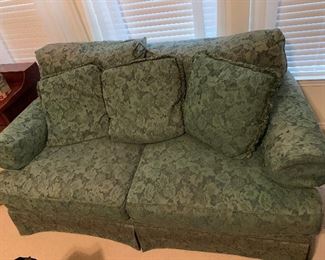 $250~ Comfy custom upholstered green sofa