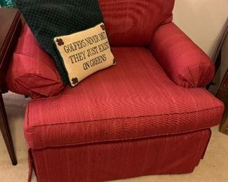 $390- Custom upholstered red club chair ( Two Available) by Century furniture