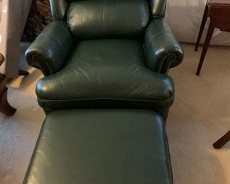 $825~ OBO- Wonderful Hancock and Moore green leather club chair with ottoman ~ excellent condition