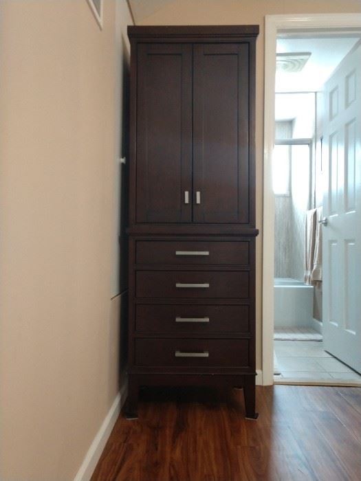 Dark Chestnut Linen Tower with Shelved Cabinet Storage and 4 Drawers

$100