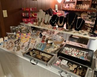 Great Costume Jewelry Collection including a Majorica Pearl Necklace, Beaded Necklaces from Jordan, Sterling Silver, & Craft Bags of Jewelry