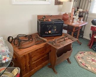 Ceder Chest, vintage tools, magazine table