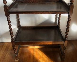 English two tier serving table with Barley Twist legs. $100.